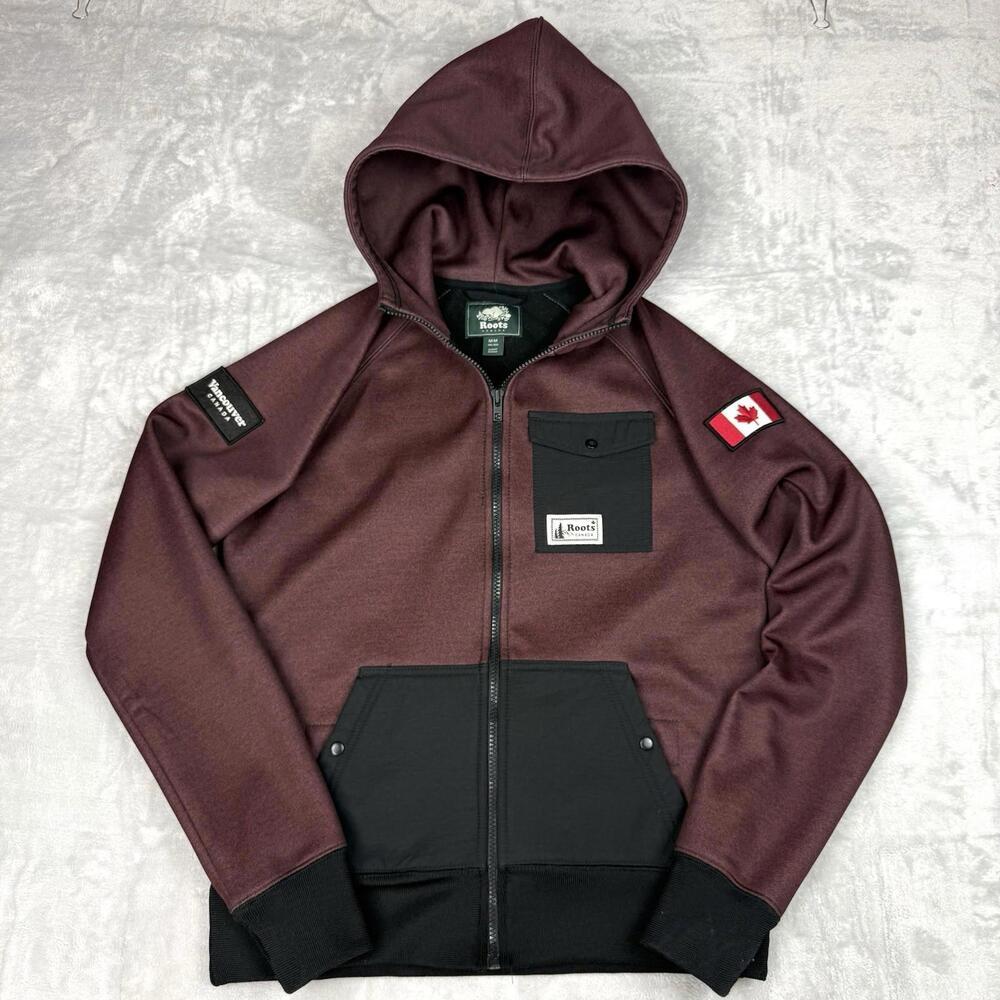 Roots Canada Apres Ski Shell Jacket Hoodie Vancouver Canada Flag Patch Wmns Sz M